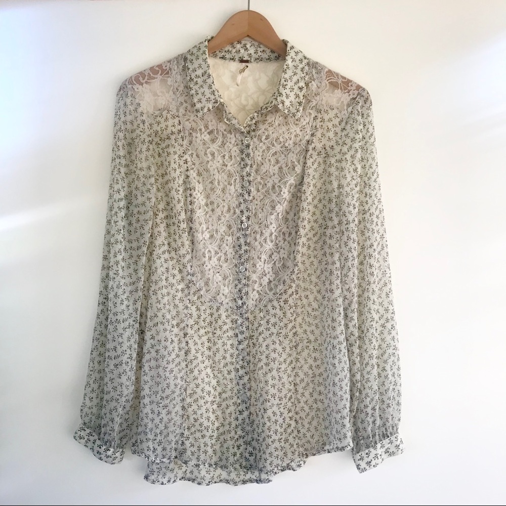 Free People sheer floral lace blouse